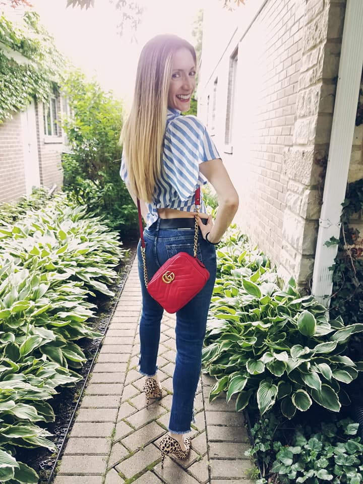 jeans denim red purse clean beauty