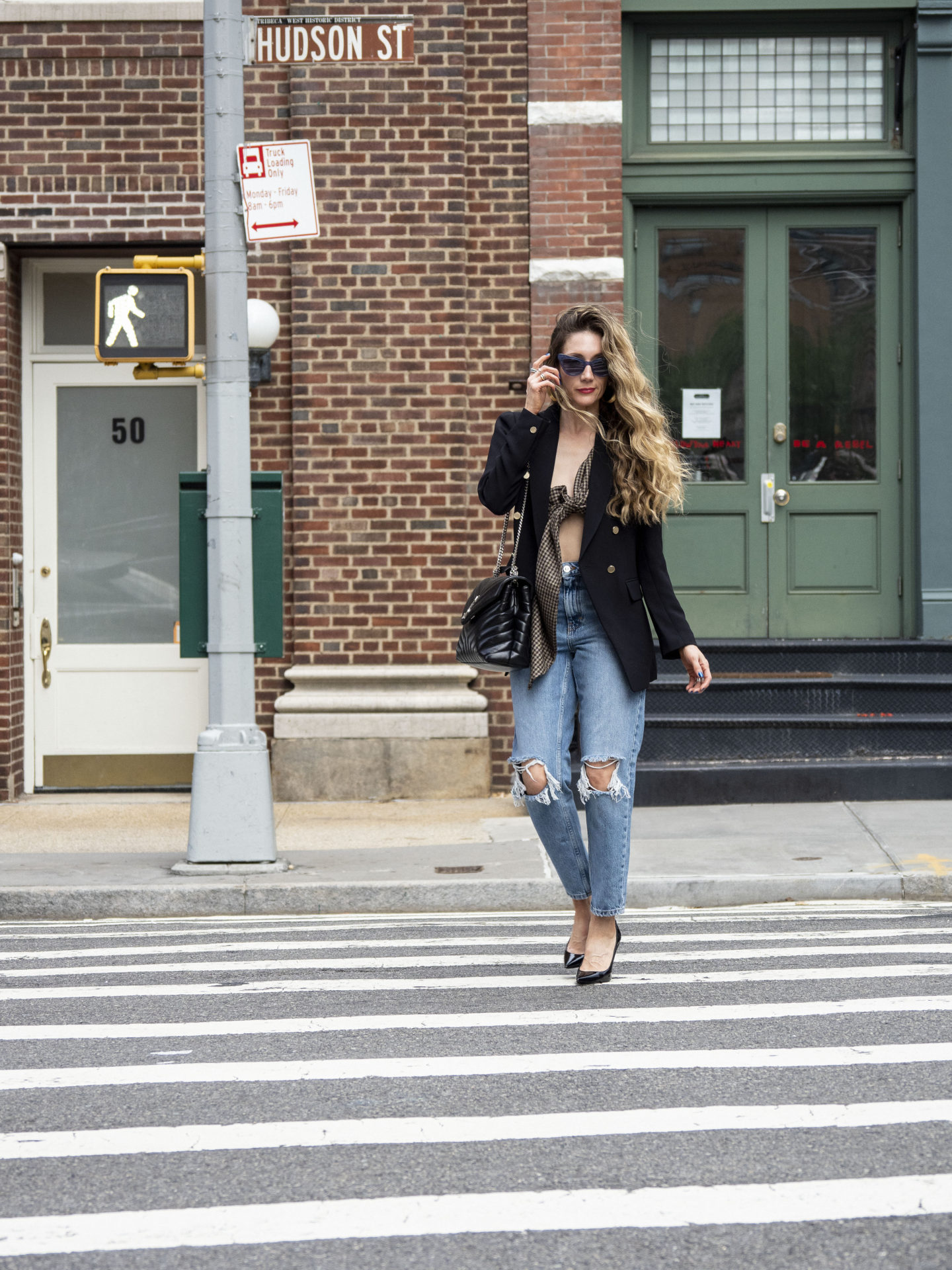 distressed jeans and blazer