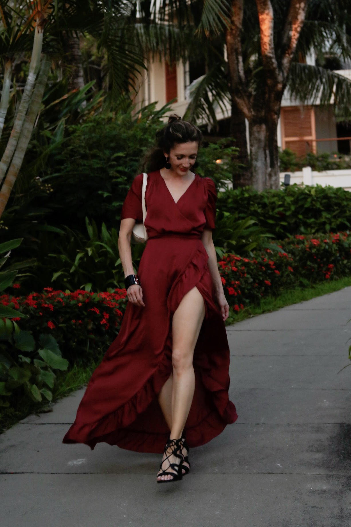 Flowy red maxi dress on Dancing Mama Style